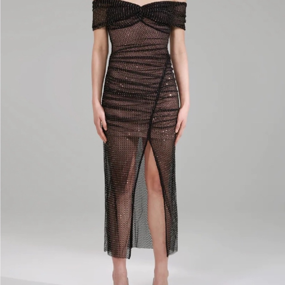 Self-Portrait Black Mesh Midi Dress